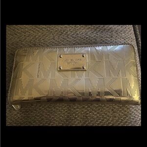 Michael Kors Metallic Gold MK Logo Zip-Around Wallet